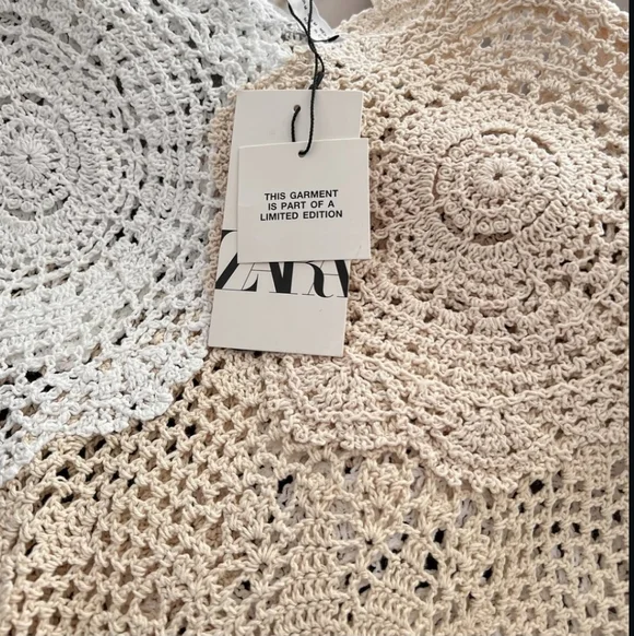 RARE ZARA LIMITED EDITION NWT CROCHET KNIT ASYMMETRICAL DRESS  Beige - Picture 6 of 13